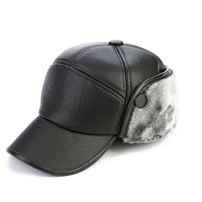 Boné de beisebol quente de inverno para homens, chapéus de pele de couro preto para homens, bonés snapback femininos, casquette, bonés de papai, gorras, protetores de orelha, engrossar