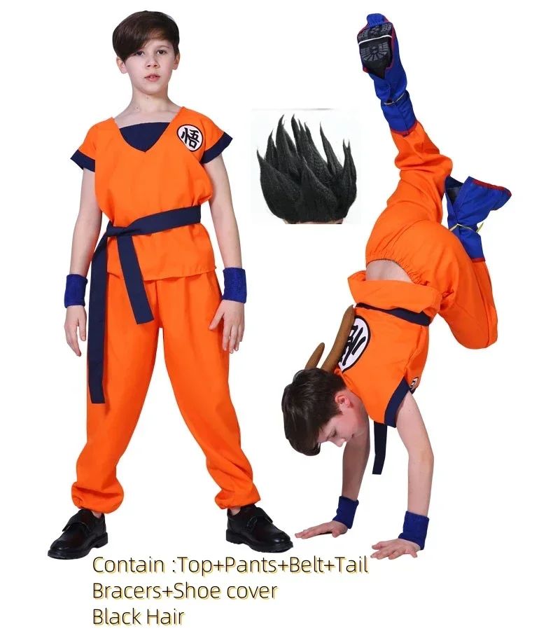 Halloween Adult Kids Son Goku Cosplay Costumes Suits Krillin Outfits Anime Party Child Costumes Tail Wrister Super Saiyan Wig