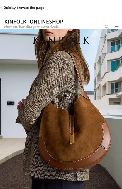 New Fashionable Women's Underarm Bag, Leather Riding Style Brown/Black Crossbody Bag Crescent Bag Travel Bag