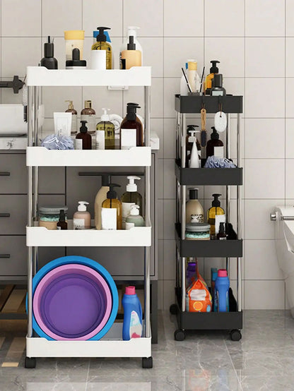 Rack de armazenamento móvel com 3/4 níveis para espaços estreitos, carrinho utilitário com rodinhas, prateleira organizadora fina para cozinha, banheiro e sala de estar