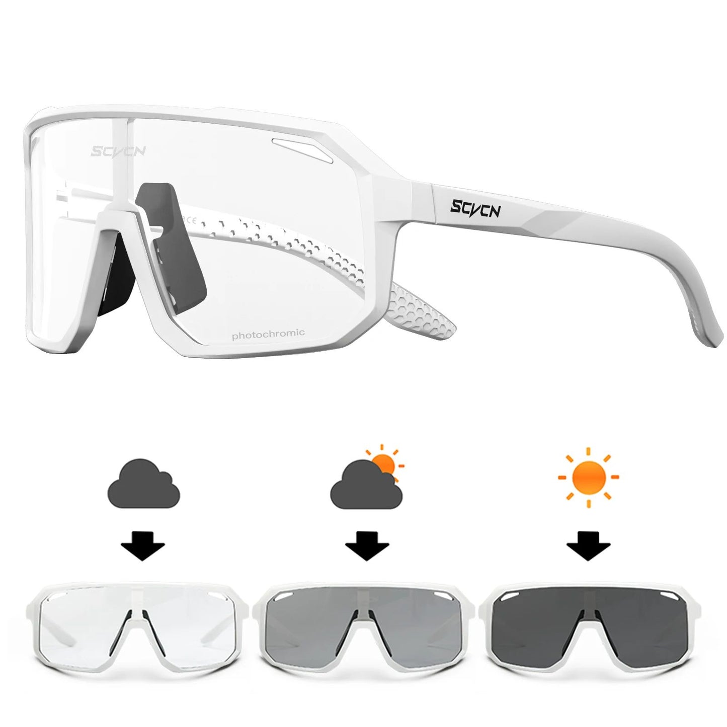 SCVCN Photochromic Cycling Glasses Bike Mountain Bicycle Golf UV400 Sunglasses Sport Protection Glasses for Men Women Baseball