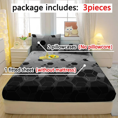 Jogo de lençóis de três peças simples, com padrão geométrico moderno, fosco, estampado para cama, para quarto