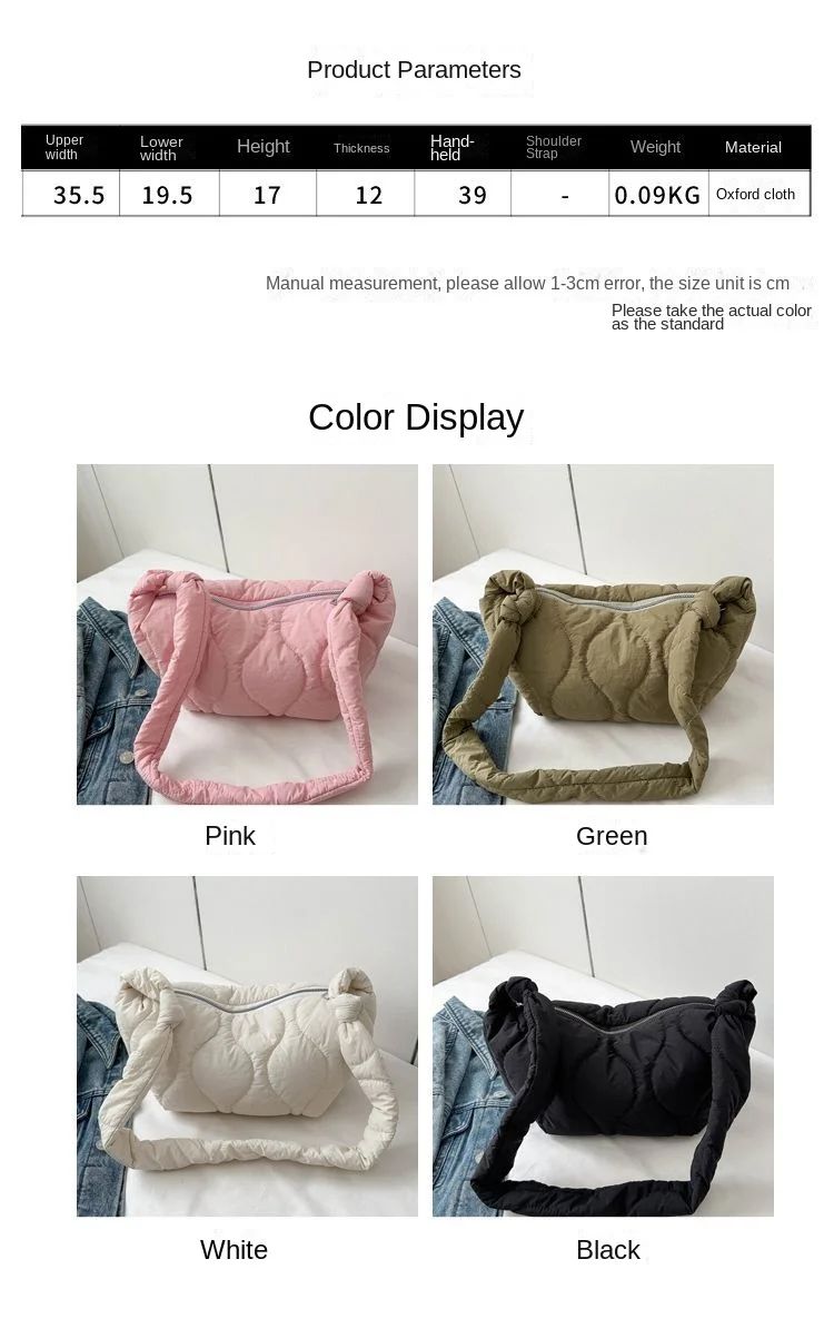 Puffer Shoulder Bag for Women Soft Down Cotton Padded Tote Handbag Purse Quilted Cross Body Bag Solid Color Bubbles Cloud Bag