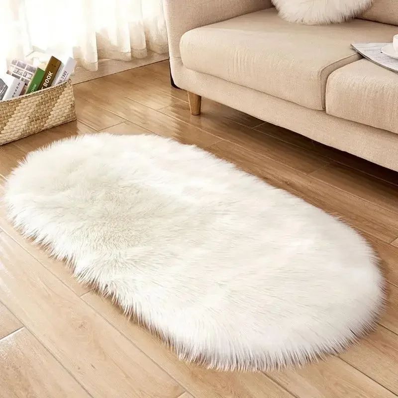 Super Soft Plush Oval Rug Mat Fluffy White Carpets for Living Room Home Decor Bedroom Kid Room Decoration Salon Thick Pile Rug