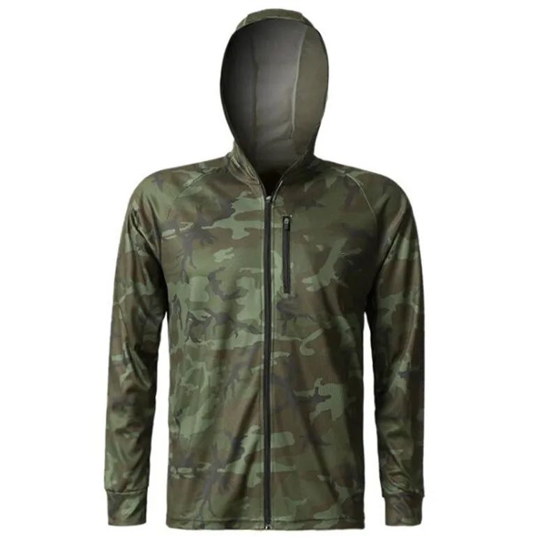 Novo Estilo Masculino Roupa de Pesca Secagem Rápida Proteção Solar Camisas de Pesca Leve Manga Longa Camisa de Pesca com Capuz e Zíper