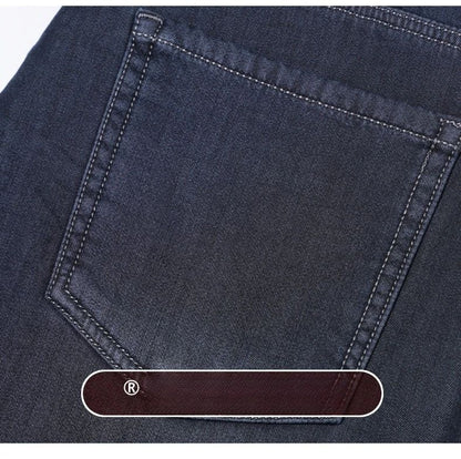 Men's Fleece Straight Leg Jeans Winter Thick Warm Business Casual Velvet Pants Elastic Loose Trousers Outdoorwear