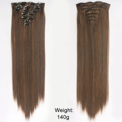 Cabelo Liso Comprido 16 Clipes 7 Pçs/Conjunto de Apliques de Cabelo Sintético Natural Loiro Preto Resistente ao Calor 2026