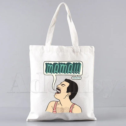 Freddie Mercury Tote Bag Unisex Canvas Bags Shopping Bags Printed Casual Shoulder Bag Foldable
