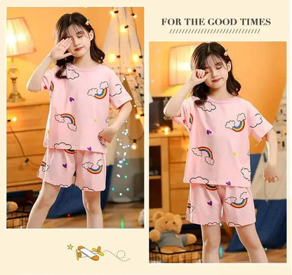 Summer Strawberry Sleepwear For Baby Kids Short Sleeve Pijamas Infantil 100% Cotton Kids Pajamas Set Boys Girls Clothes 6 8 10 Y