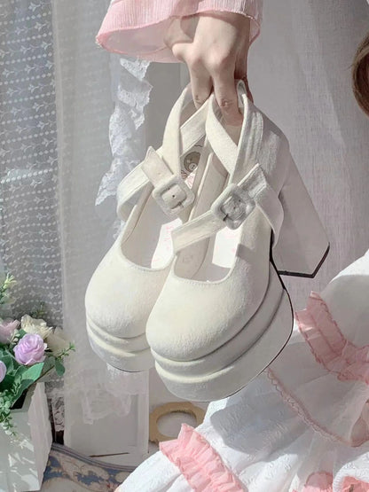Luxury Shoes Fashion Designer Platform Women Mary Jane Shoes Cross Strap Thick Heel Shoes Ladies College Style Dress Pumps Shoe