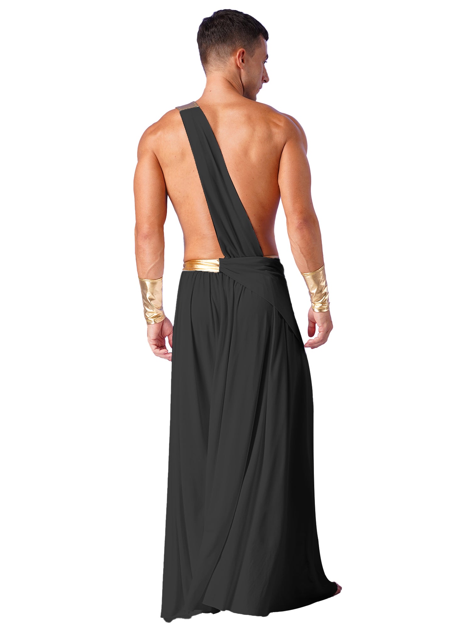 Mens Ancient Greek God Toga Gladiator Costume Roman Emperor One Shoulder Sleeveless Robe Halloween Medieval Warrior Dress Up