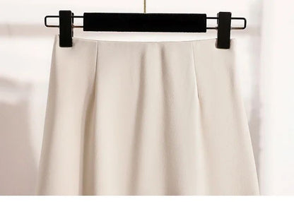 A-Line Mini Skirt High Waist Mid Length Skirts Women's Slimming Black Autumn Elastic Waist Design Solid Color Versatile Skirt