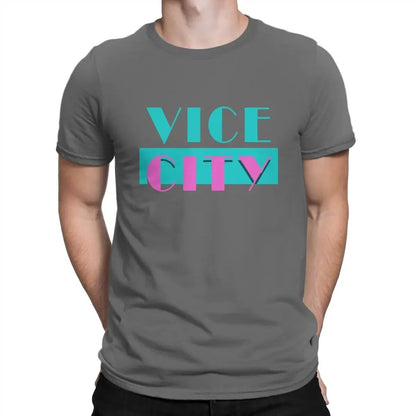 Theft Auto Creative TShirt for Men Vice City Round Neck Pure Cotton T Shirt 2024 Distinctive Birthday Gifts Streetwear GTA Grand
