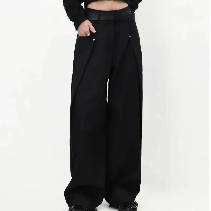 American Style High Waist Draped Suit Pants Women's Spring Autumn Loose Trendy Versatile Wide Leg Casual Floor Length Straight L