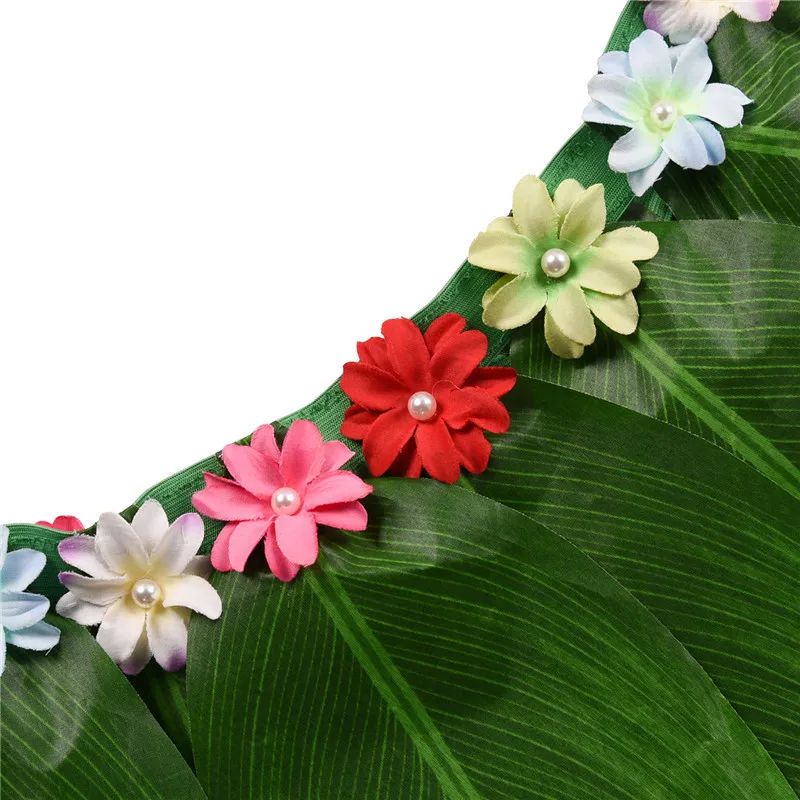Hawaiian Tropical  Artificial Leaves Floral Boho Beach Dance Skirts Summer Short Hula Grass Party Luau Skirt Costume Sundress