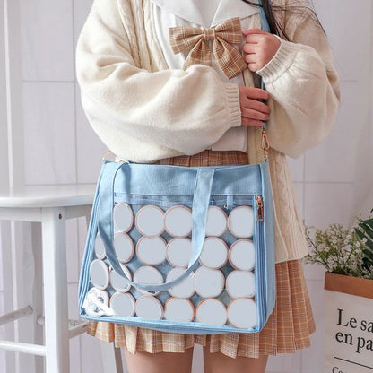 Japanese Big Ita Bag Black with Insert Cute Clear Women Double Straps Girls Kawaii Transparent Shoulder Bag Purses and Handbags