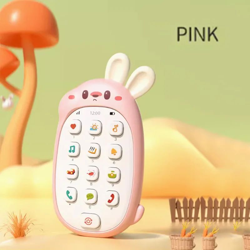 Telefone de brinquedo para bebês, atóxico e inodoro, com música multifuncional, brinquedo infantil de coelho, sem bateria