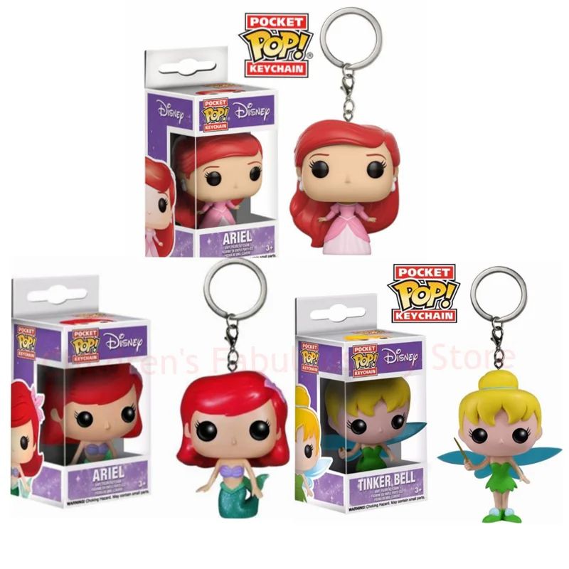FUNKO com caixa original Pocket Princesa Sininho Ariel Chaveiro Bonecos de Ação chessur maleficant Boneco de Ação
