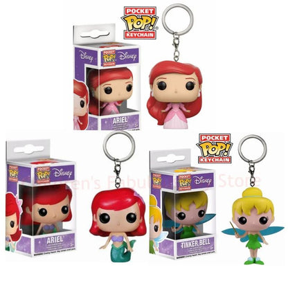 FUNKO com caixa original Pocket Princesa Sininho Ariel Chaveiro Bonecos de Ação chessur maleficant Boneco de Ação