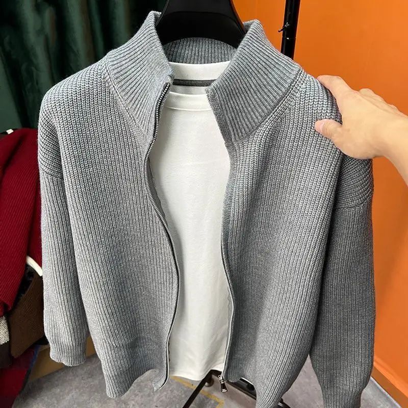 Men's Casual Cardigan Sweater Loose-Fit Vintage Style Zippered Knitted Top For Spring And Autumn Outerwear Idle Style
