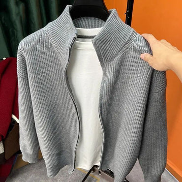 Men's Casual Cardigan Sweater Loose-Fit Vintage Style Zippered Knitted Top For Spring And Autumn Outerwear Idle Style