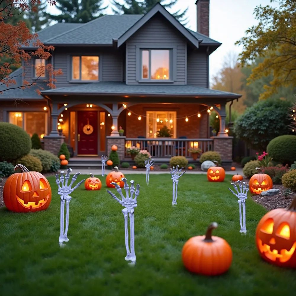 Halloween Realistic Skull Skeleton Head Human Hand Arms for Halloween Party Home Garden Lawn Halloween decor Skeleton Stakes