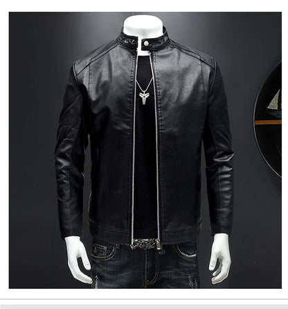 Men's Biker Leather Jacket Autumn Winter Thickened Fleece Casual Versatile Slim Fit Large Size PU Leather Coat