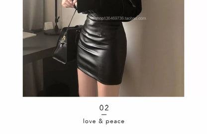 Mini Dress Short Black Pu Leather Skirt Sexy Professional Tightening Women's Underwear 2024 New Style Ultra-short Female Suit