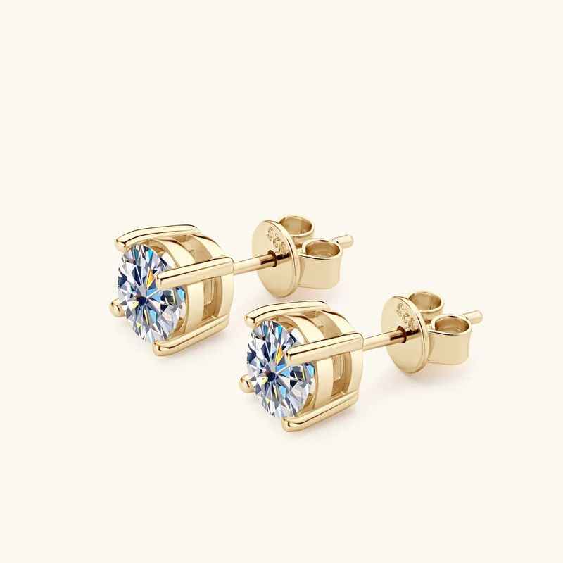 Brinco de Moissanite Real 0.5-2ct de Diamante em Prata 925 Banhado a Ouro Amarelo Brinco de Casamento Feminino Joia de Luxo com GRA