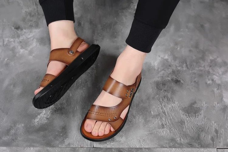 Men's Casual Trendy Soft Bottom Sandals 2024 New Design Real Leather Beach Shoes Slippers Anti-Slip Summer Shoes