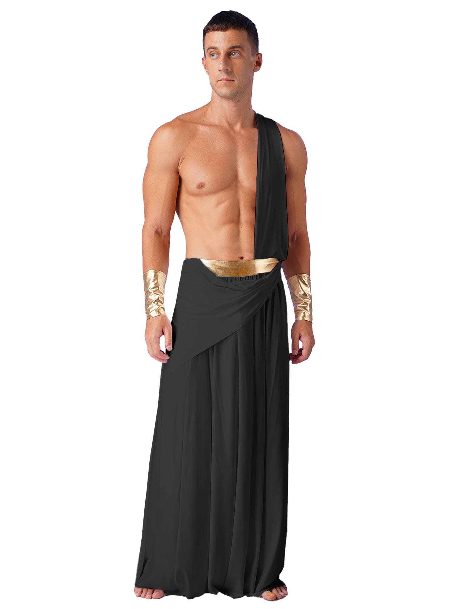 Mens Ancient Greek God Toga Gladiator Costume Roman Emperor One Shoulder Sleeveless Robe Halloween Medieval Warrior Dress Up