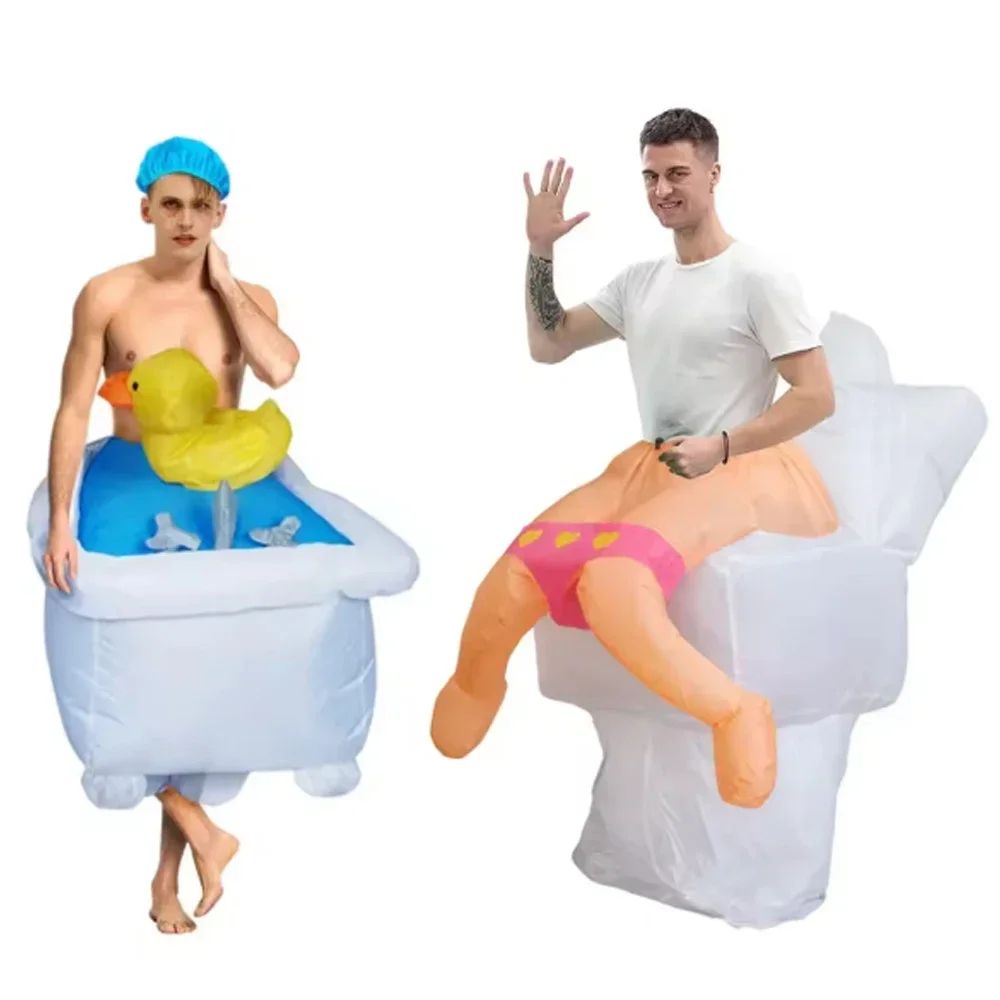 Adult Inflatable Bathtub with Yellow Duck and Toilet Cosplay Costume  Halloween party holiday stage performance comical costumes