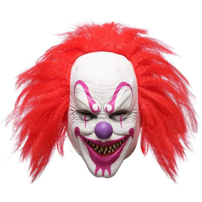 Evil Grinning Clown Mask Purple Nose Red Wig Latex Mask Halloween Carnival Haunted House Bar Prank Cosplay Costume Accessory