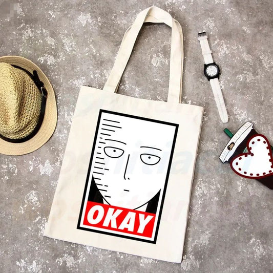 One Punch Man Shopping Bag Grocery Shopper Anime Genos Saitama Sensei Shopping Jute Bag Cotton Bag Jute