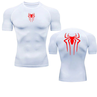 Summer Men's Fitness Quick Dry T Shirts Spider Print Athletic Compression Shirts Breathable Casual Short Sleeve Tight Tees Y2K