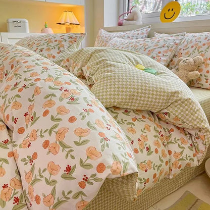 Jogo de Lençóis Florais Rosa Macio Ins Solteiro Casal Queen Capa de Edredom Lençol de Elástico Fronhas Meninas Casa Total Roupa de Cama