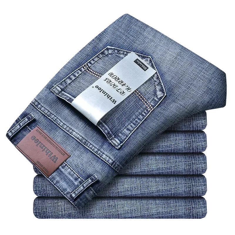 Calça Jeans Masculina Slim Fit 2024 de Material Fino ou Grosso Luxo Estilo Clássico Negócios Jeans Elástico Calças Masculinas Roupas