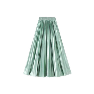 High Waist Satin Pleated Skirt 1 Meter Long Floor Length Pearl Glitter A- Line Umbrella Half Body Skirts Polyester Fiber