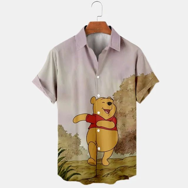 2023 Summer New Men's Casual Trend Fashion Cartoon Mickey Mouse Goofy Needle Harajuku Summer Top Men's Lapel Short Sleeve Shirt