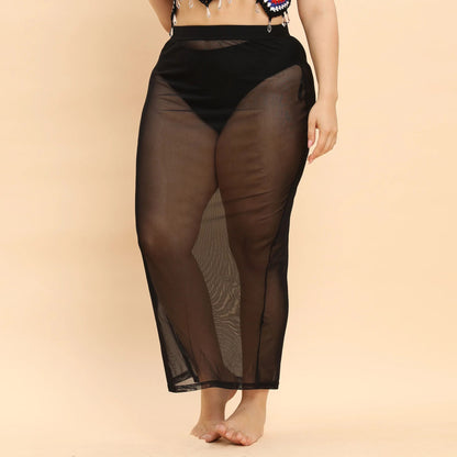 Plus Size Plus Size Beachy See through Mesh Skirt Sexy Vacation Style Women's Half Body Skirt Beach Vacation Fashion plus Siz...