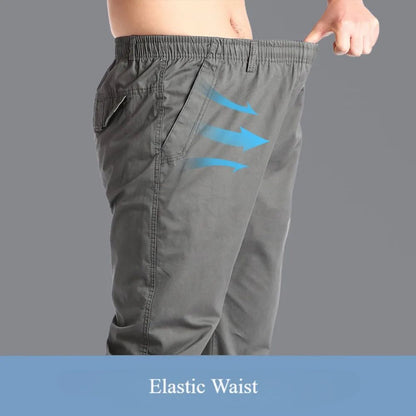Calças Casuais Masculinas, Calça Cargo de Algodão para Primavera e Outono, Calça Esportiva Grande Plus Size, Calça Reta Solta Masculina com Cintura Elástica