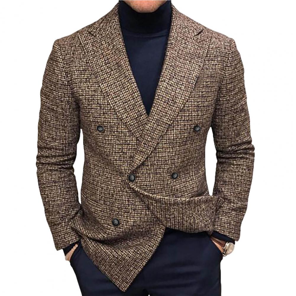 Men Slim Fit Turndown Collar Solid Color Streetwear Autumn Winter British Style Buttons Suit Jacket Coat British Blazer