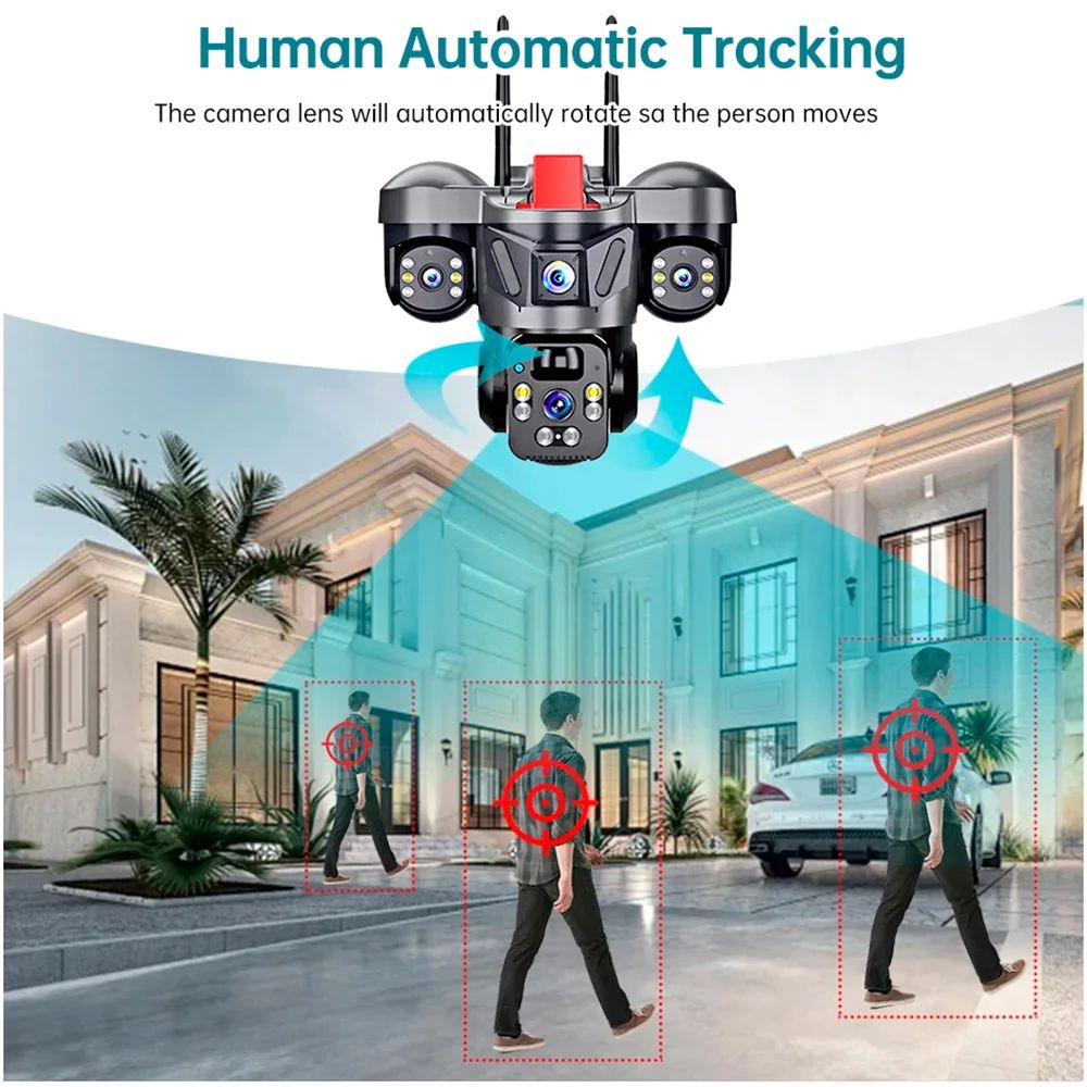 KERUI V380 Pro Outdoor PTZ 6MP WIFI 4G Solar Camera Home Security Triple Lens Camera Solar Panel CCTV Video Surveillance