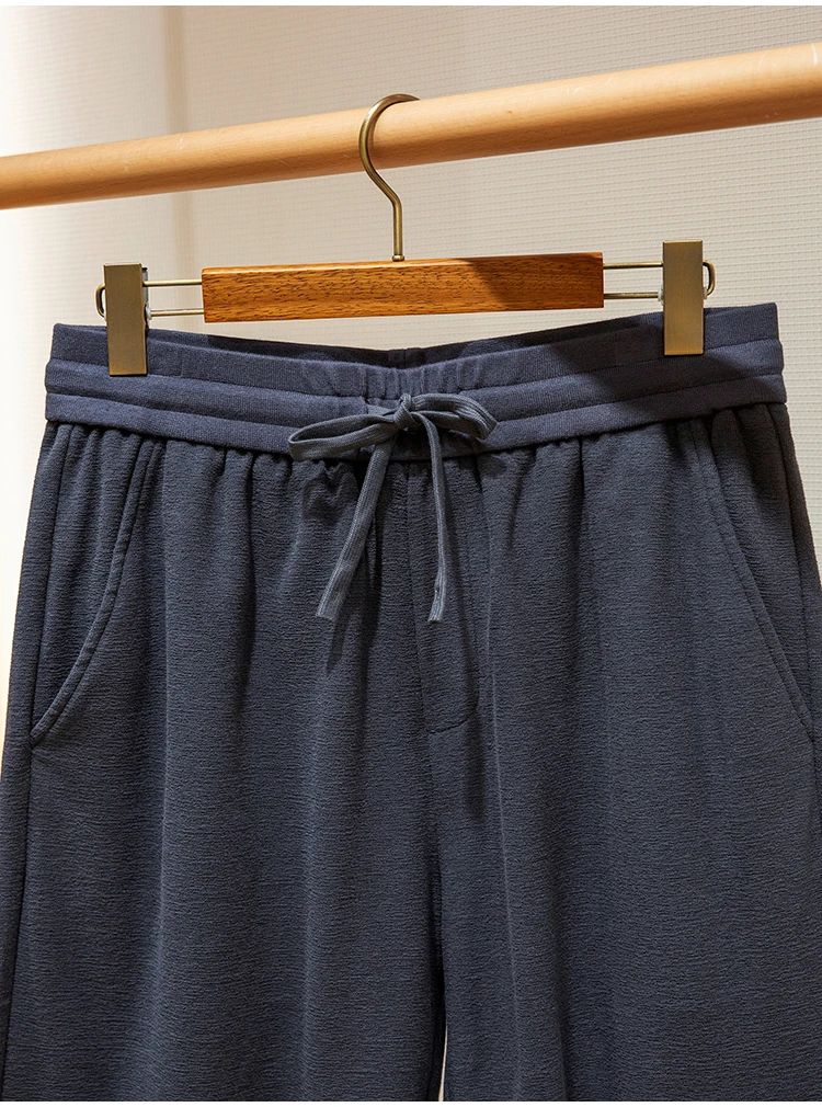 LP high-grade custom-woven cotton fabric summer men's casual elastic waist drawstring sports shorts