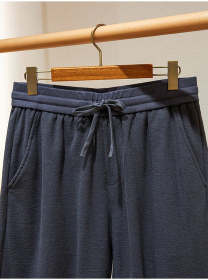 LP high-grade custom-woven cotton fabric summer men's casual elastic waist drawstring sports shorts