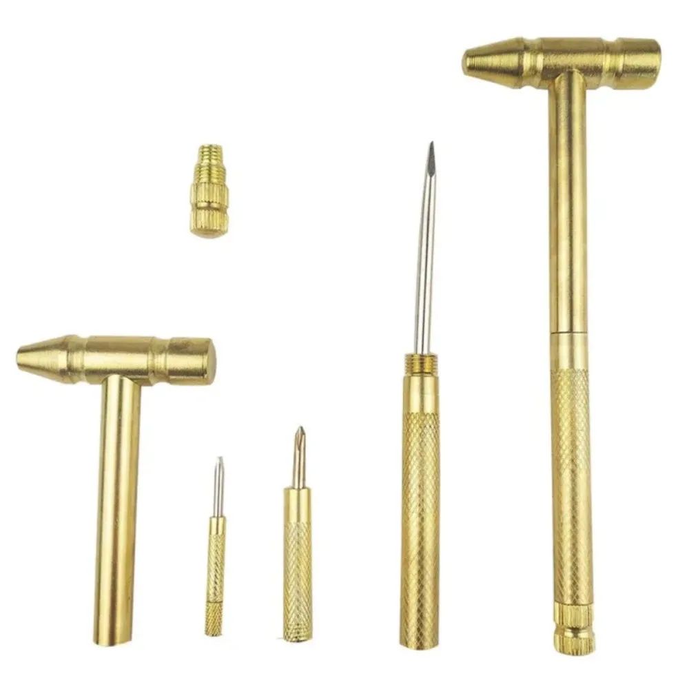 Conjunto de Ferramentas Pequenas 6 em 1 Martelo e Chave de Fenda Mini Liga de Cobre Dourado Desmontável Micro Chave de Fenda Ferramenta Manual Perfeita Para Projetos DIY