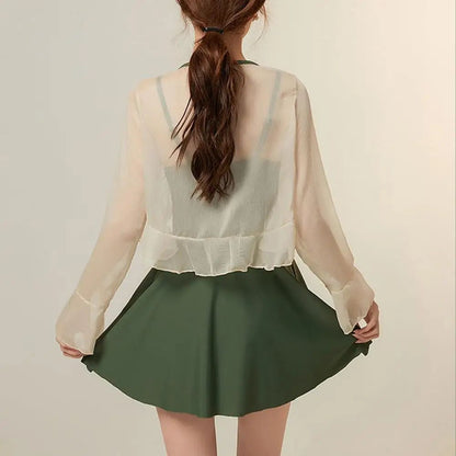 Women Ruffle One-piece Swimsuit Monokini Swimsuit Set Stylish Women's Beach Swimwear Set with Ruffle Trim Monokini for Holiday