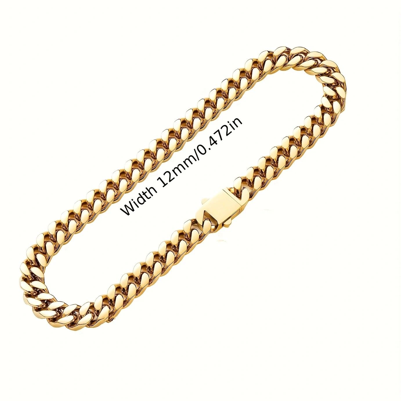 Pulseira Acessório Masculina de Aço Inoxidável 316 Banhada a Ouro 18k, Corrente Cubana Criptografada de 8, 10, 12mm, Estilo Miami Rap Hip Hop