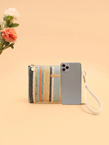 Rattan Knitting Women Straw Bags Fashion Colorful Summer Beach Clutch Bag Female Woven Wristlet Bag Wallet Money Coin Purse