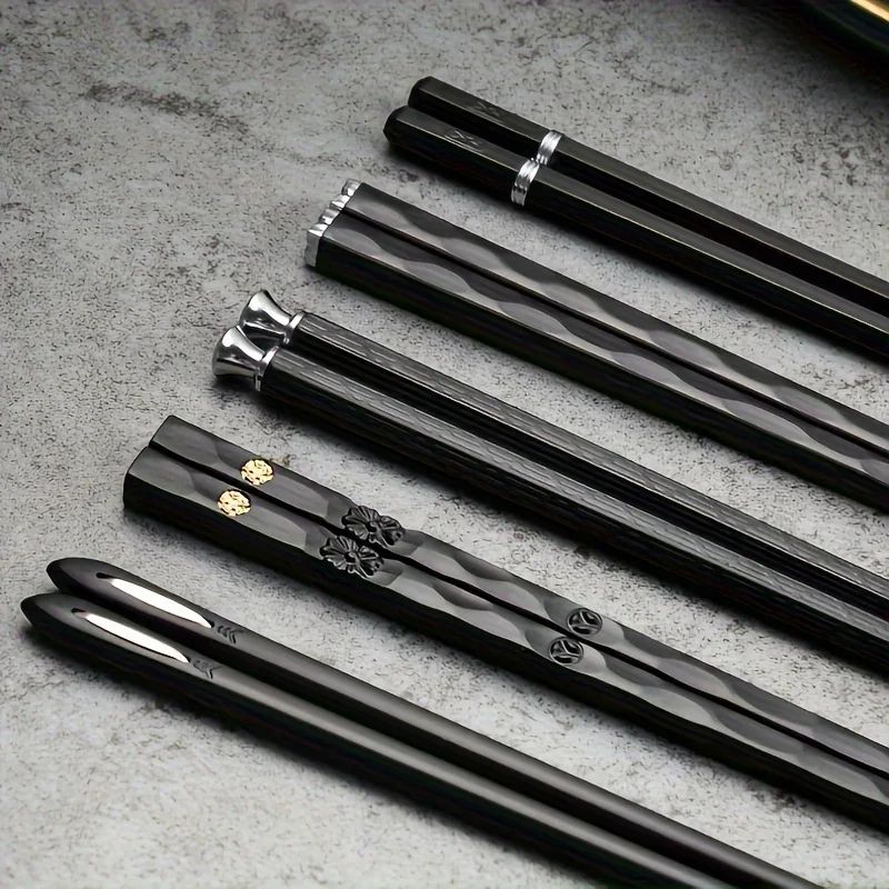 5 Pares de Hashis Premium em Liga Metálica - Antibacterianos, Reutilizáveis (Japonês e Chinês) com Tecnologia de Íons de Prata